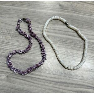 2 VTG Puka Shell Necklaces 15"/16" Hawaiian Surfer Style Curly Boho Summer Beach